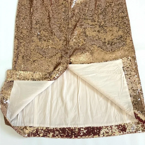 Sezane Magalia Skirt Sequined Midi Skirt Gold size 2 - Picture 11 of 16